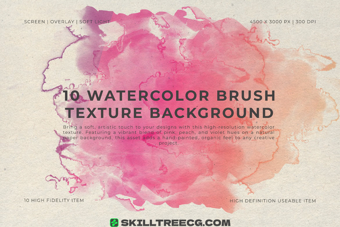 10 Watercolor Brush Texture Background（424454）-技能树